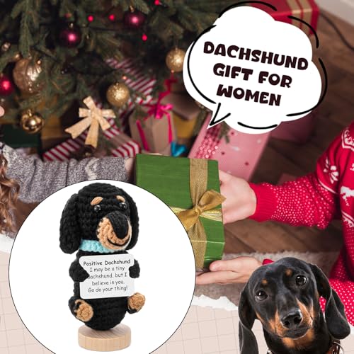 Handmade Crochet Dachshund Doll with Positive Message - Dog Lover Gift