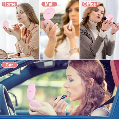 osteplus Pink LED Compact Mirror - 3.9" Dual Magnification, Portable