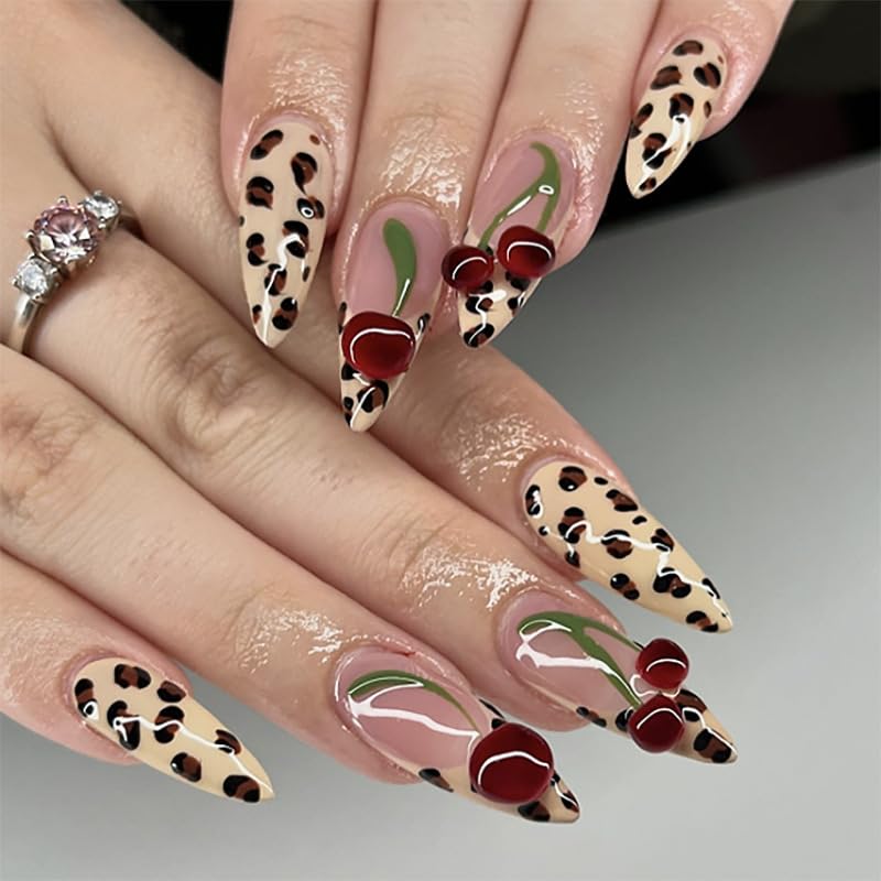 Cat Eye French Tip Press-On Nails - Nude & Pink Short Almond | Reusable Glue-On Nails with Gold Line for Weddings & Parties