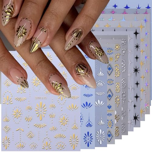 Bohemian Nail Art Stickers - 12PCS Metallic Gothic Designs