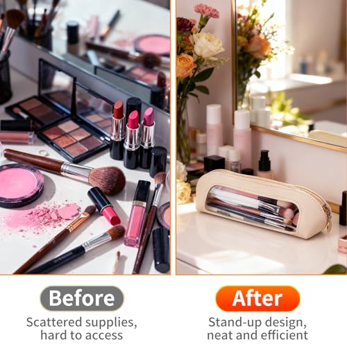 Compact Double-Sided Clear Makeup Bag - Waterproof PU Leather