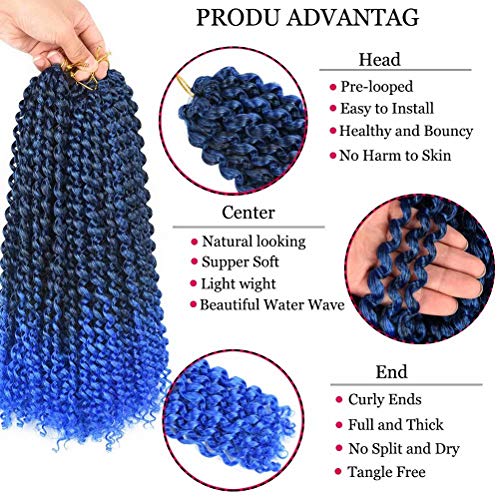 YOROSTAR 18 Inch Blue Water Wave Passion Twists Crochet Hair - 6 Packs