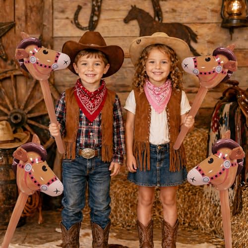 Inflatable Horse Head Stick - 3 Pack 37 Inch Brown Pony Toys
