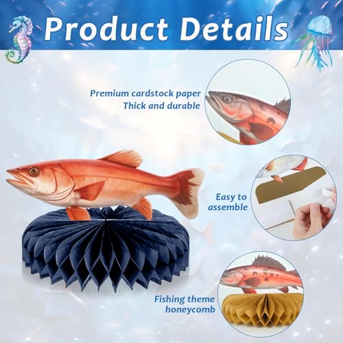 Gone Fishing Honeycomb Centerpieces - 12PCS Fishing Birthday Party Decor