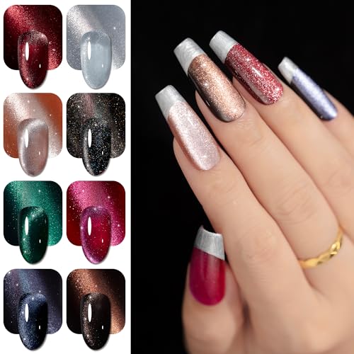 YTD Likomey 8-Color Cat Eye Gel Nail Polish Set - Magnetic Glitter UV Varnish, HEMA-Free, 0.25 Fl Oz Each