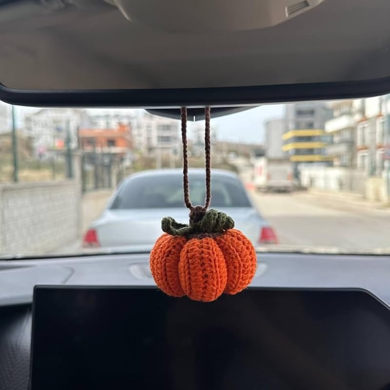 Handmade Crochet Pumpkin Car Rear View Mirror Ornament
