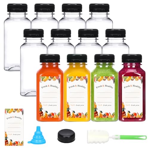 Moretoes 12-Pack 8oz Clear Juice Bottles with Tamperproof Caps