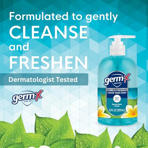 Germ-X Antibacterial Hand Soap, 12 Oz (Pack of 4), Spring Rain Scent
