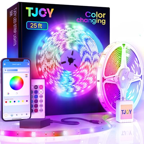 TJOY 25ft LED Strip Lights - RGB Color Changing with Remote & App Control