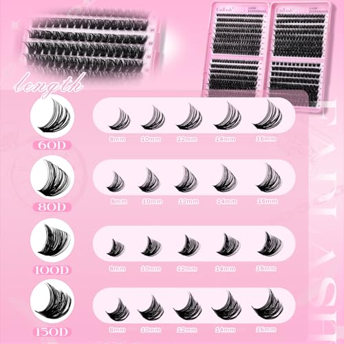 FADLASH Fluffy Lash Clusters Kit 1096Pcs 60D-150D 8-16mm