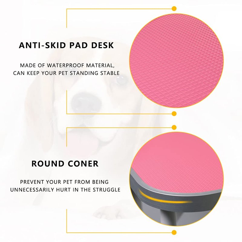 LEIBOU Pet Dog Grooming Table Foldable Grooming Table Heavy Duty Iron Frame with Arm & Noose for Dog Cat Pet Grooming (32'', Pink)