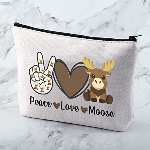 Peace Love Moose Cosmetic Bag - Funny Moose Gift for Makeup Lovers