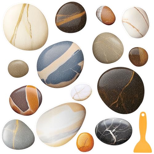Fullhawl 15 Pcs Non-Slip Pebble Shower Stickers for Bathtubs