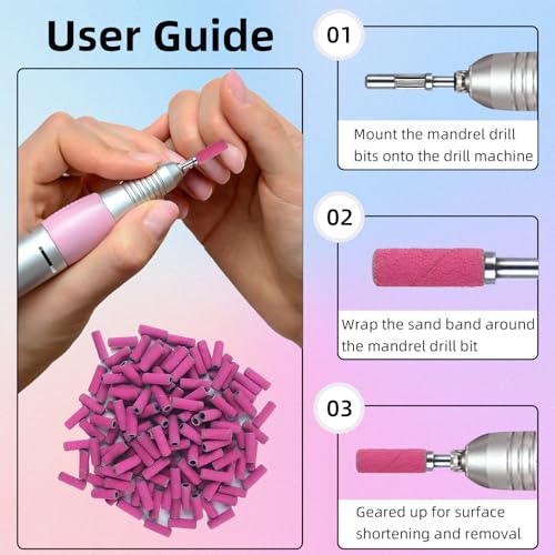 100 Pcs 240 Grit Pink Mini Sanding Bands for Nail Drills