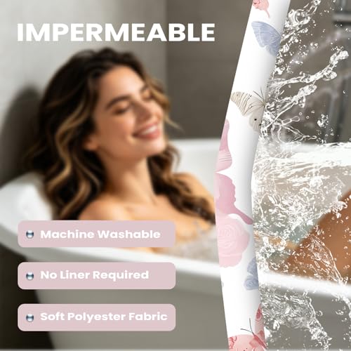 Romantic Butterfly Shower Curtain - Soft Pastel Waterproof 72x72