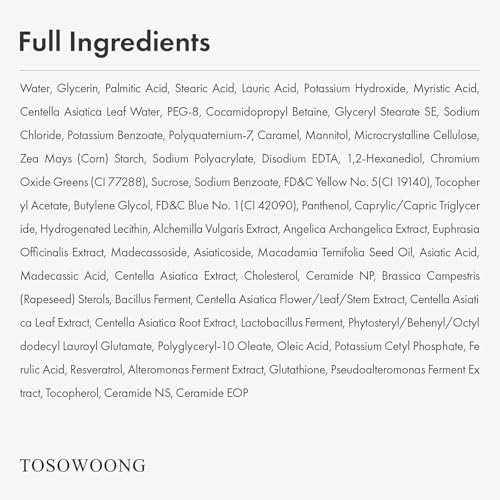 TOSOWOONG Madagascar Centella Mochi Whip Face Wash for Sensitive Skin, 100ml