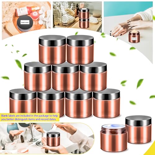 MotBach 6oz Amber Plastic Cosmetic Jars 10 Pack with Lids - Travel Size Containers for Lotion, Cream, Makeup, Samples, Slime, Ointment, Balm
