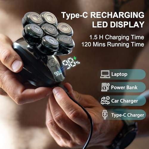 Head Shavers for Bald Men: ???? ???????????????? Electric Razor with Magnetic Removable Head, IPX7 Waterproof Shaver, LED Display & Type-C Fast Charging ?????? ????????????'?? ?????? (Mint Green)