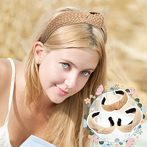 Juexica 3-Pack Straw Knotted Headbands in Straw Color – Boho Hairbands for Women & Girls