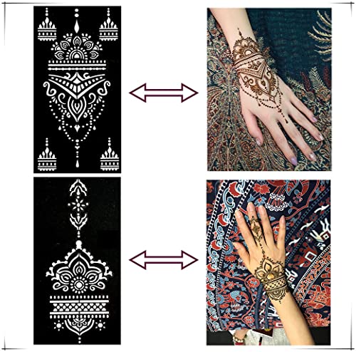 Indian Arabian Henna Tattoo Stencils Kit - 12 Reusable Body Art Templates