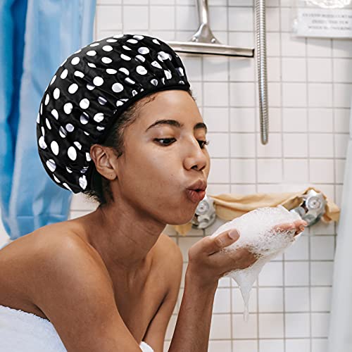 Geyoga Cute Pattern 2-Pack Waterproof Shower Caps for Long Hair, Terry Lined, Breathable & Reusable