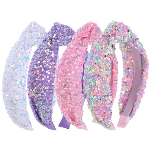 Sparkly Sequin Headbands for Girls - 4 Pack Knotted Hairbands