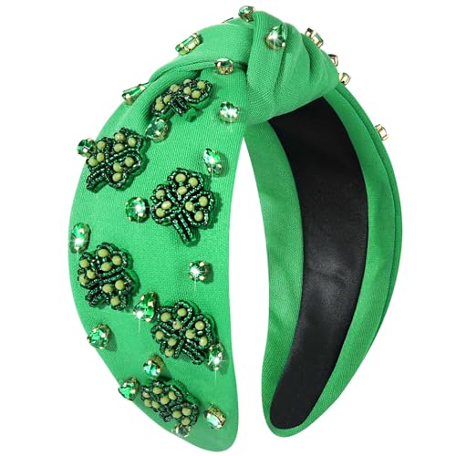 St. Patrick's Day Shamrock Knotted Headband with Crystals