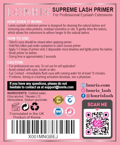 Lonris Eyelash Extension Primer - Oil & Protein Remover for Better Retention