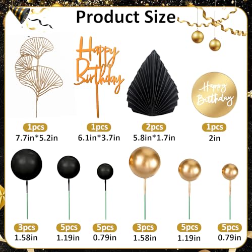 Black Gold Cake Decorations Set for Men’s Birthday Party