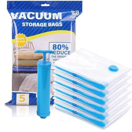 Vacuum Storage Bags with Hand Pump – 5 Pack for Clothes & Bedding