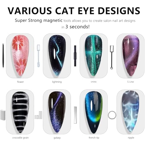 MOLILON 46Pcs Cat Eye Nail Magnet Tool Set - Style 1 with Heart & Double-Head Magnets