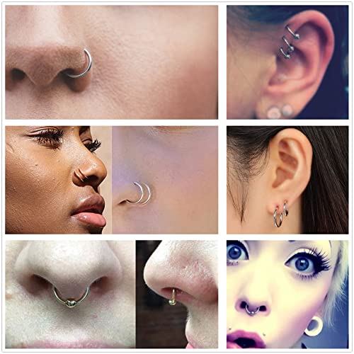 DJCIW 14PCS Nose Piercing Kit - 18G Stainless Steel Nose Rings