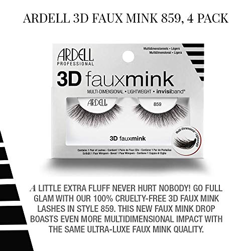 Ardell 3D Faux Mink Lashes Style 859 - Fluffy Voluminous False Eyelashes, 4 Pairs