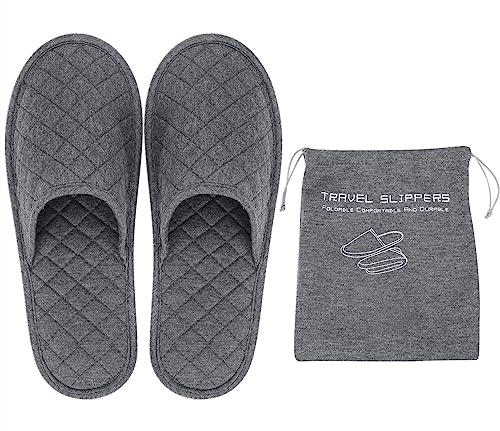 Ibluelover Portable Travel Spa Slippers Grey - Foldable Closed Toe with Non-Slip Sole