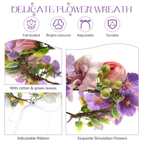 Funsveta Adjustable Flower Crown for Girls - Silk Floral Headpiece