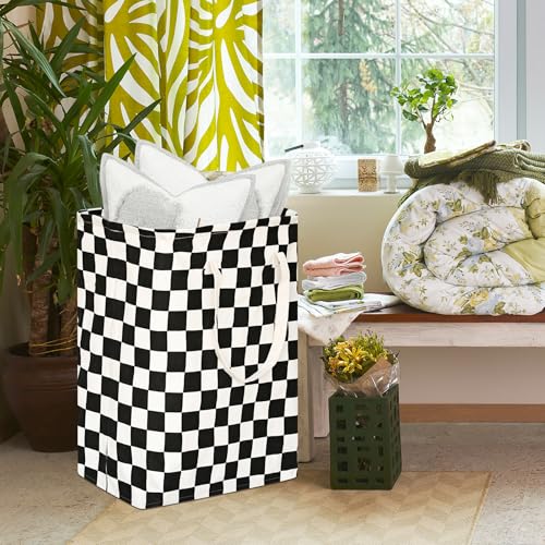 Checkered Laundry Basket - Foldable Kids Hamper & Storage Bin