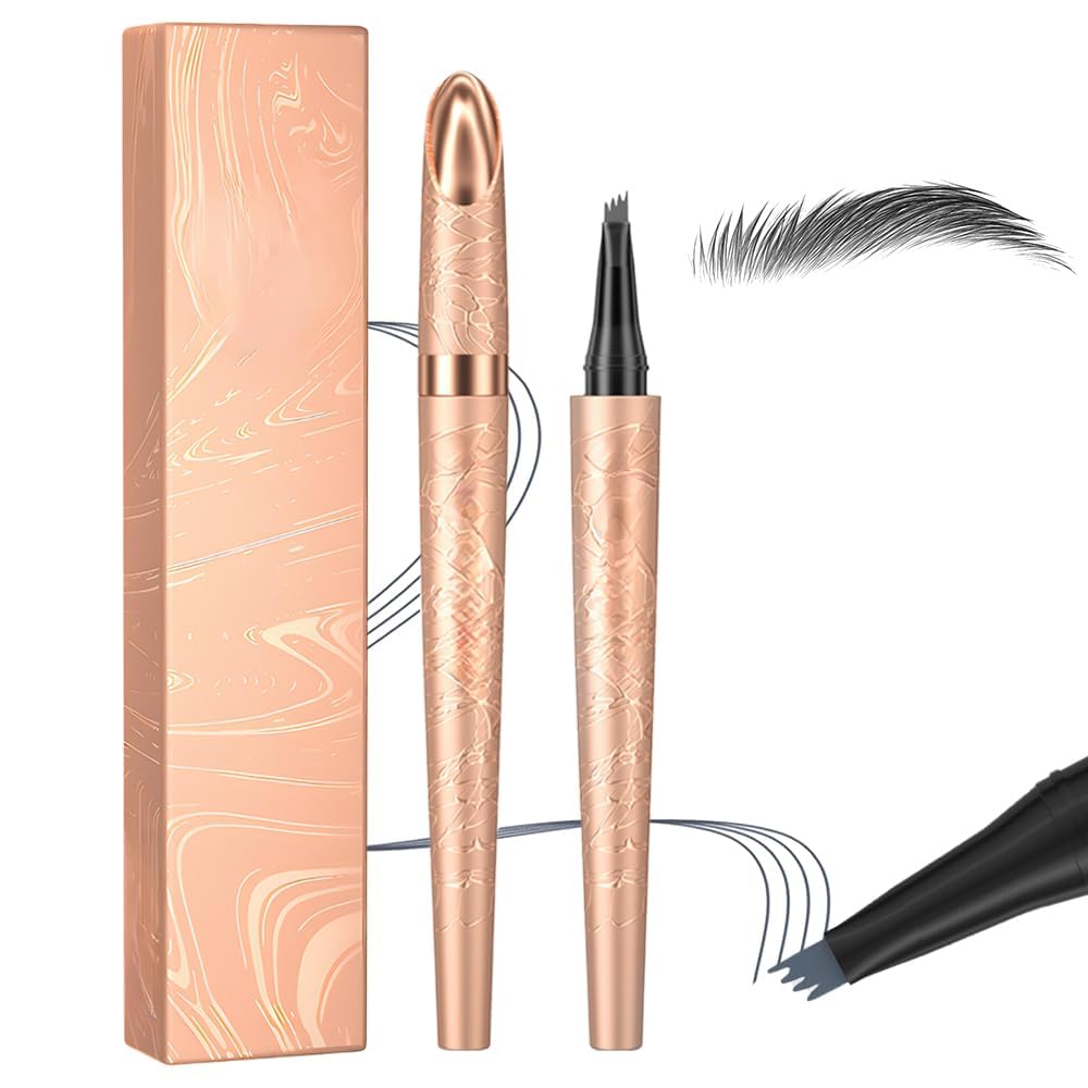 Microblading Eyebrow Pencil - Premium Waterproof Formula | Long-Lasting Dark Brown Eyebrow Pen with 4 Tips