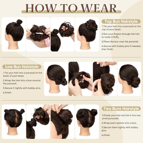 CJL HAIR 2PCs Small Cute Messy Bun Hair Piece for Thin Hair Women Mini Synthetic Curly Bun Scrunchies Updo Hairpieces Sunny Blonde