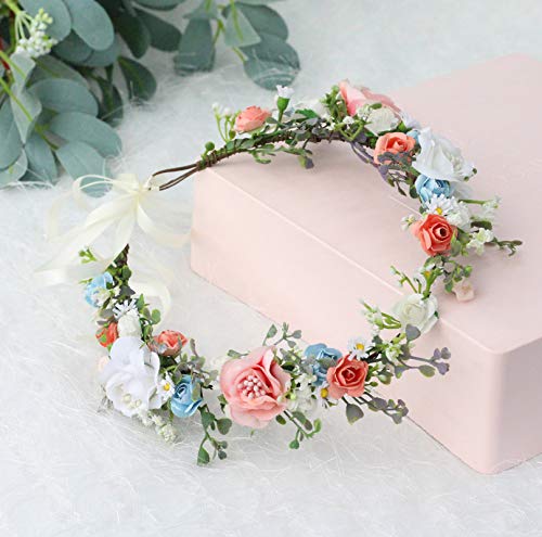 Vivivalue 52 Floral Headband Rose Crown Halo Headpiece