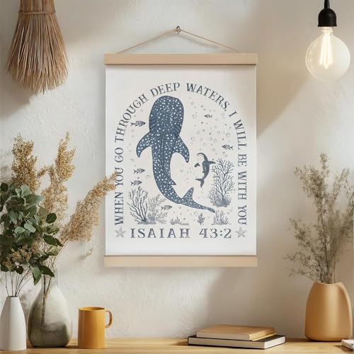 Whale Shark Christian Wall Art - Isaiah 43:2 Poster with Frame, 12x16