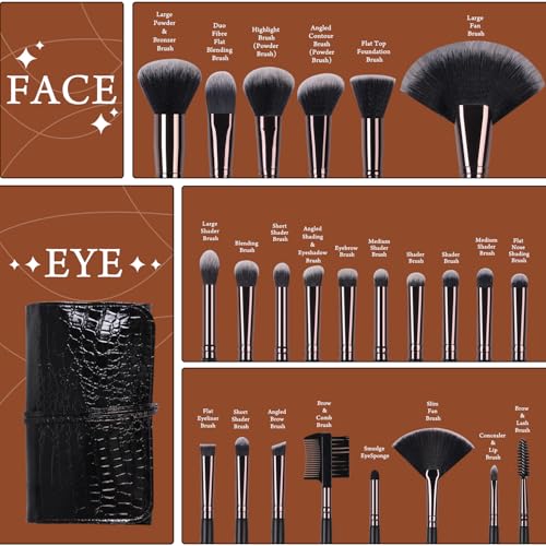 Real Perfection 24-Piece Professional Makeup Brush Set with Travel Case