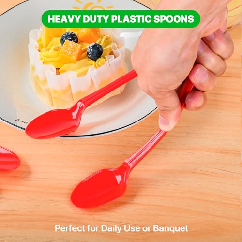 Heavy Duty Disposable Plastic Spoons - Long Handle for Ice Cream & Cocktails (96 Pack)