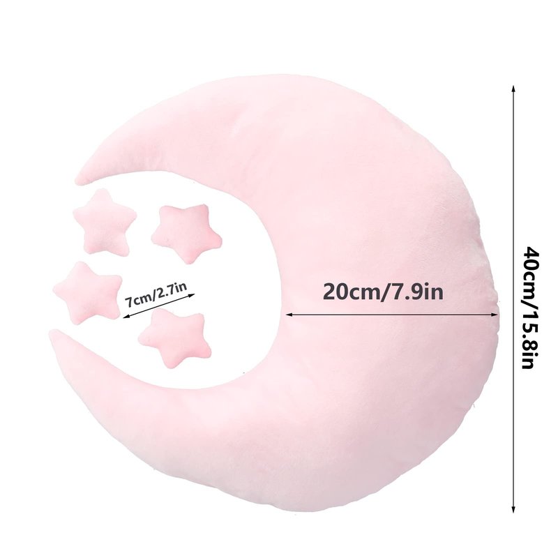 NSXAYIWE Newborn Photography Props, Crescent Moon Pillow for Newborns, Soft Newborn Photography Posing Pillowswith Moon and Star Celestial Decor for Infant Photography (Pink)