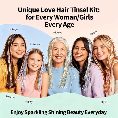 Unique Love Hair Tinsel Kit - 30 Colors Glitter Extensions for Parties