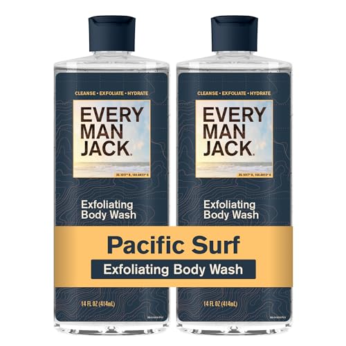 Every Man Jack Pacific Surf Exfoliating Body Wash 14 Fl Oz (Pack of 2) - Natural Grit Scrub, Glycerin & Aloe for All Skin Types