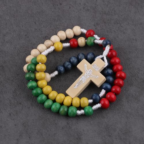 Luomu Multicolor Wooden Bead Rosary Set - 3 Child-Friendly Rosaries with Holy Card