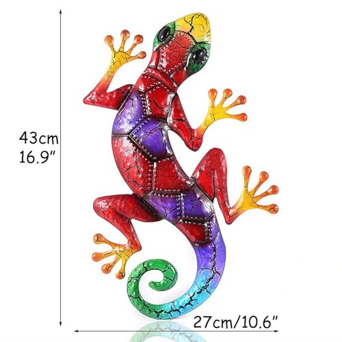 Metal Gecko Wall Decor - 16.9" Lizard Hanging Sculpture for Home & Garden