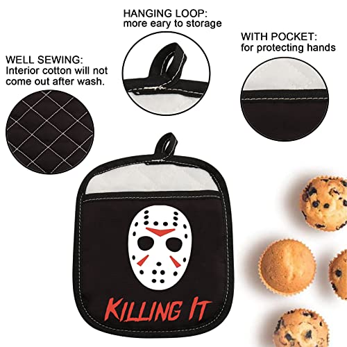 Killing It Horror Movie Pot Holder - Funny Oven Mitts Gift