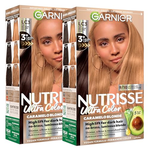Garnier Nutrisse Ultra Color Permanent Hair Dye, Hi-Lift Blonde LC3, 2 Pack