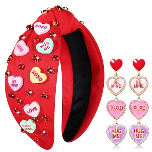 Valentine’s Day Headband for Women - Red Jeweled Heart Set